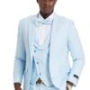 "Men's Sky Blue Polka Dot Prom 2025 & Wedding Suit - One Button Double Breasted Vest"