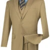 Mens Classic Fit Flat Front Vested Suit In Khaki
