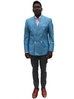Light Blue Linen Suit - Double Breasted Suit