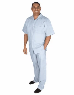 Light Blue Linen Suit - Short Sleeve - Pleated Pants