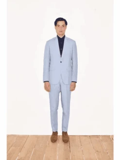 Sky Blue Linen Suit - Flap Two Pockets Suit
