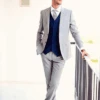 Light Grey Suit Navy Jacket Pants And Vest + White Shirt