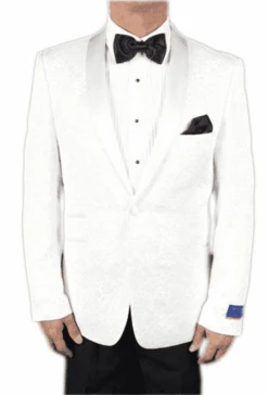 Men's Super 150'S Viscose Blend 1 Button White Tuxedo Floral Pattern Dinner Jacket