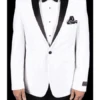 Men's White Super 150'S Viscose Blend 1 Button Tuxedo Solid Pattern Slim Fit Dinner Jacket
