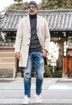 Men's Wool Car Coat Beige Sand Topcoat