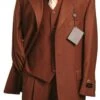 Mens 2 Button Vested Basic Wool Feel Suit In Cognac