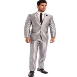 Mens 2 Piece Silver Sharkskin Italian Styled Suit