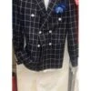 Mens Black Double Breasted Alberto Nardoni Brand Black Wool Double Breasted Plaid Window Pane Blazer ~ Sport Coat Jacket