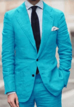 Mens Blue Linen Suit