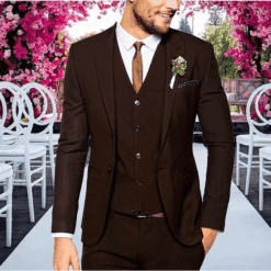 Mens Brown Linen Suit - Brown Summer Wedding Suit