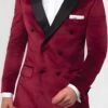 Mens Burgundy Velvet Tuxedo - Velvet Suits Double Breasted Tuxedo Suits - Slim Fit