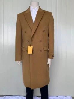 Mens Full Length Wool And Cashmere Overcoat - Winter Topcoats - Camel~Khaki