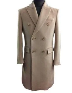 Mens Overcoat -Mens Long Wool -Light Brown Double Breasted Coat
