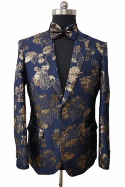 Mens Navy Blue/Gold Prom Suit