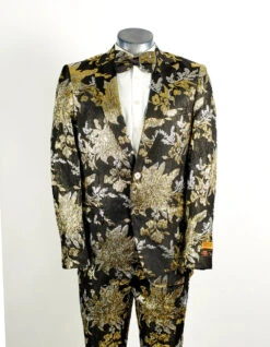 Mens Prom Tuxedo Suit Black, Silver, & Gold Prom Suit