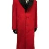 Mens Red Fur Collar Overcoat Full Length Belted Falcone Vance