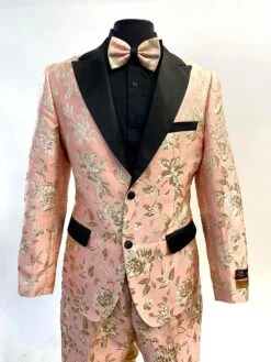 Mens Rose White/Black Prom Suit
