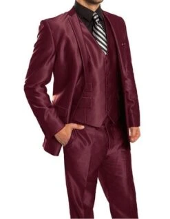 Mens Silky Shiny 2 Button Single 3 Piece Suit