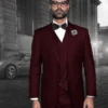 Mens Suits Regular Fit - Wool Suit - Pleated Burgungy Suit$199