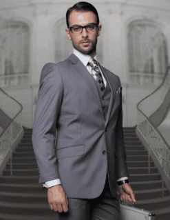 Mens Suits Regular Fit - Wool Suit - Pleated Charcoal Suit$199