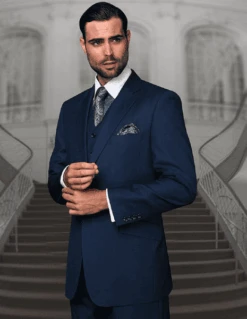 Mens Suits Regular Fit - Wool Suit - Pleated Indigo Blue Suit$199