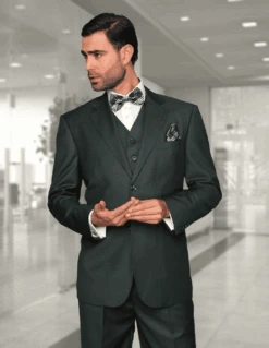 Mens Suits Regular Fit - Wool Suit - Pleated Pants Hunter Green Suit$199