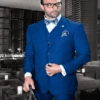 Mens Suits Regular Fit - Wool Suit - Pleated Sapphire Blue Suit$199