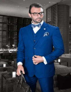 Mens Suits Regular Fit - Wool Suit - Pleated Sapphire Blue Suit$199