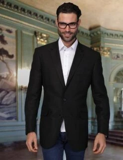 Mens Summer Blazer - Men's Black Two Button Cool Linen Fabric Jacket Sport Coat - Mens Linen Suit