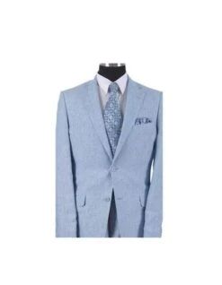Mens Summer Blazer - Two Button With Elbow Patch Sleeve Light Blue Men's Linen Summer Suit Or Blazer Or Sportcoat