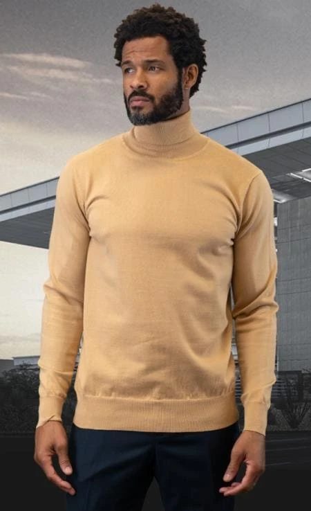 Mens Sweater Camel - Wool And Cashmere Fabric 1 Mens Sweater Camel - Wool And Cashmere Fabric