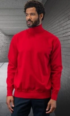 Mens Sweater Red Turtleneck - Wool And Cashmere Fabric