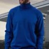 Mens Sweater Royal Blue Turtleneck - Wool And Cashmere Fabric