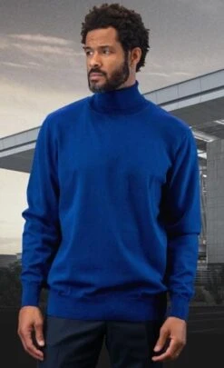 Mens Sweater Royal Blue Turtleneck - Wool And Cashmere Fabric