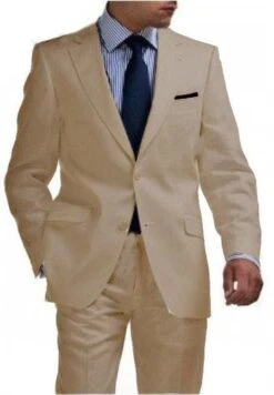 Mens Tan Linen Suit