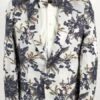 Mens White -Navy And Gold 2 Button Foil Floral Paisley Prom And Wedding Blazer