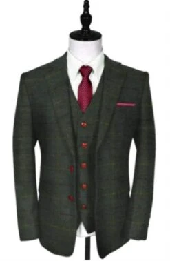 Green Tweed Suit- Green Herringbone Fabric Winter Suit - Vintage EnglishSuit