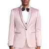 Rose Pink Men's Slim Fit Satin Tuxedo Suit - Vested Prom & Wedding Wear