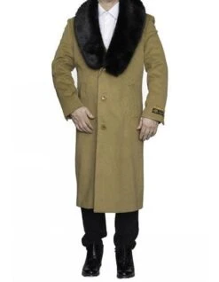 Moscow: CAMEL FULL LENGTH REMOVABLE FUR COLLAR TOP COAT / OVERCOAT