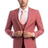 "Coral Pink Men's Wedding & Prom 2025 Suit - One Button Peak Lapel Skinny With Lowcut Vest"