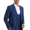 "Sharkskin Slim Fit Men's Wedding Suit - Navy Double Breasted Vest"