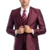 "Burgundy Men's Sharkskin Wedding & Prom 2025 Suit - Two Button Vested Style"