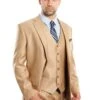 "Sharkskin Business Suit For Men - Two Button Vested In Camel Wheat"