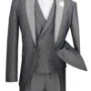 Mens 1 Button Contrast Peak Lapel Double Breasted Vest Tuxedo Suit In Silver