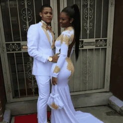 White And Gold Tuxedo Vested Suit
