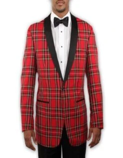 Big And Tall Holiday Jacket - Christmas Tartan Plaid Sport Jacket For Big Man In Color Red Tartan Scottish Pattern