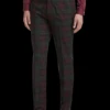 Paisley & Gray Slim Fit Suit Separates Tuxedo Pants, Oxblood Tartan