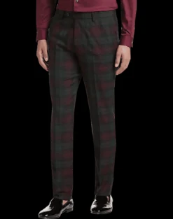Paisley & Gray Slim Fit Suit Separates Tuxedo Pants, Oxblood Tartan