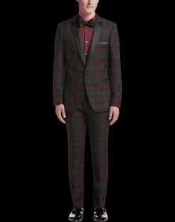 Paisley & Gray Slim Fit Suit Separates Tuxedo Pants, Oxblood Tartan -Alberto Nardoni Shop paisley and gray slim fit suit separates tuxedo pants oxblood tartan 3