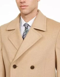 Men's Double Breasted Camel Peacoat - 3/4 Three Quarter Car Coat - Topcoat